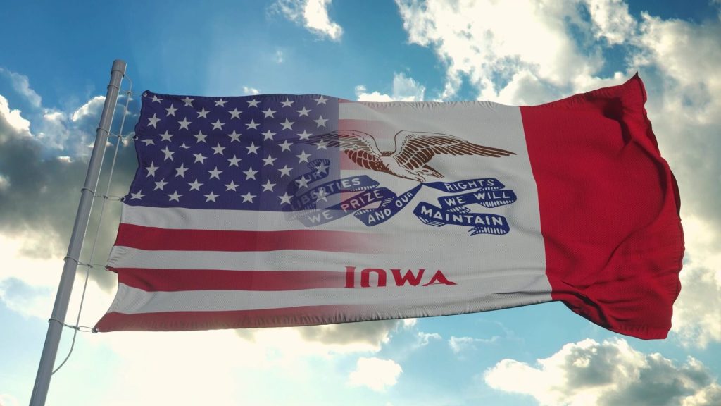 The Iowa flag that is placed on the courthouse where divorce cases are held.